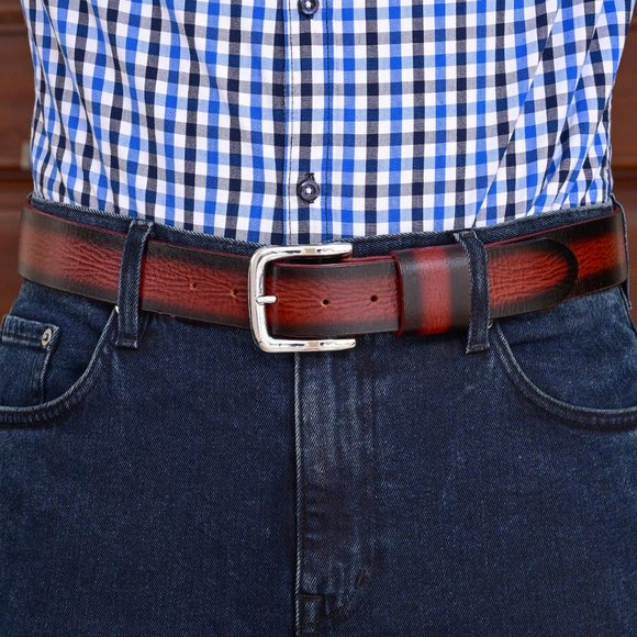 Full Grain Men's Vintage Sun Maroon Buffalo Leather Belt Free Personalization - Picture 9 of 14